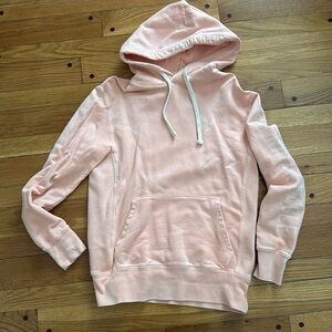 American Eagle Reverse Weave Cotton Hoodie Sweatshirt Arm Logo Peach Men XS